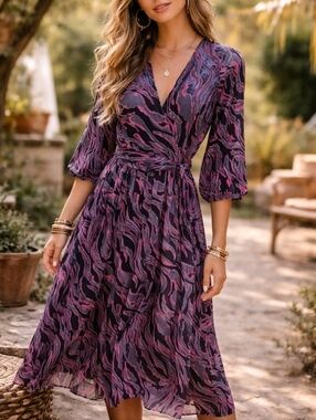 Johnny Was Tavi Black Pink Silk Velvet Burnout Abstract Print Dress M